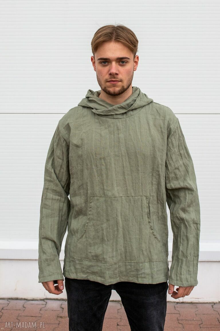 Lniana tunika - bluza z kapturem z zmiękczanego lnu