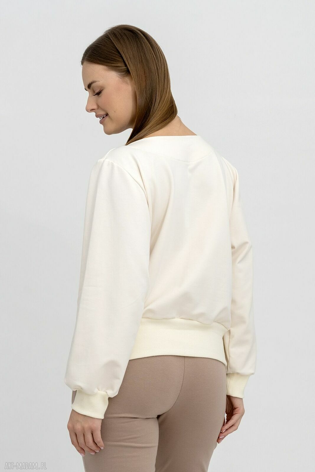 Bluza damska LUCCY Wanilia - dresowa kopertowa z efektem serek