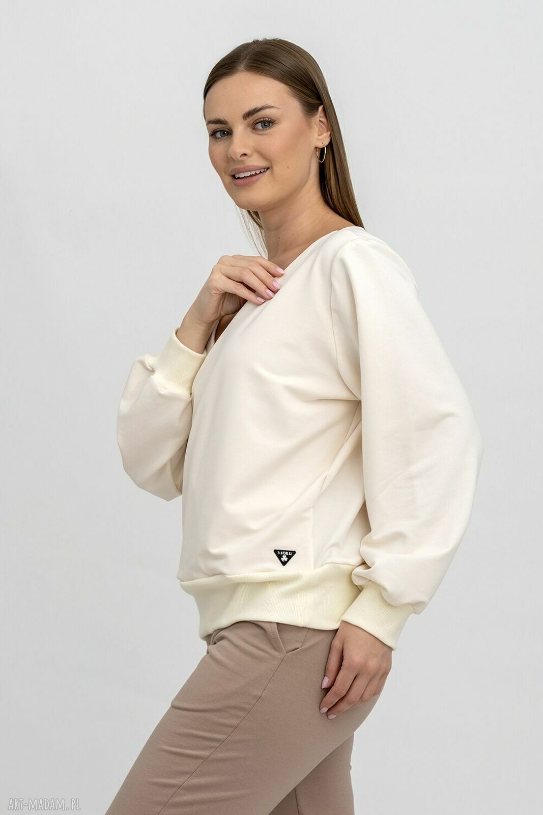Bluza damska LUCCY Wanilia - dresowa kopertowa z efektem serek