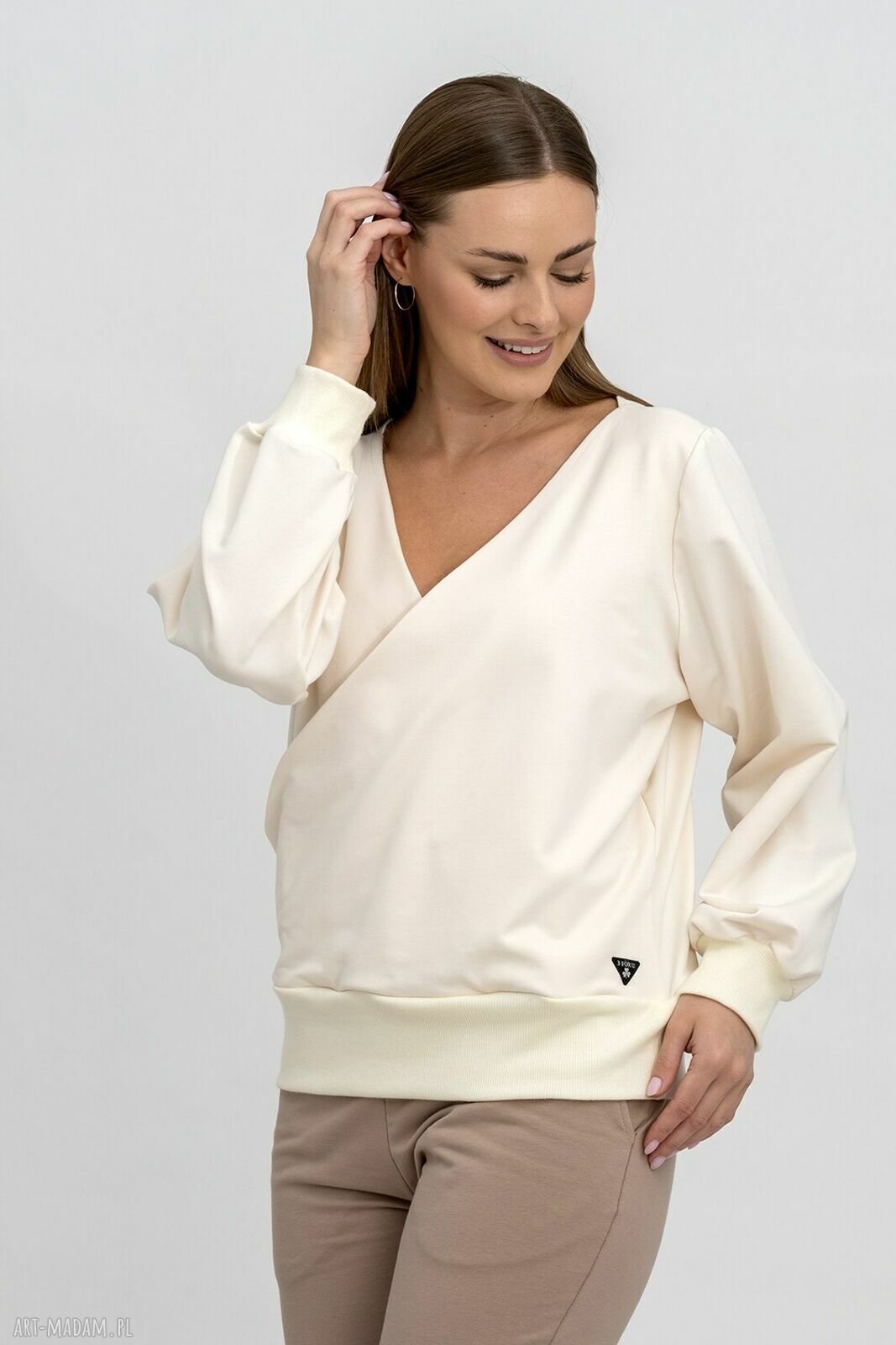 Bluza damska LUCCY Wanilia - dresowa kopertowa z efektem serek