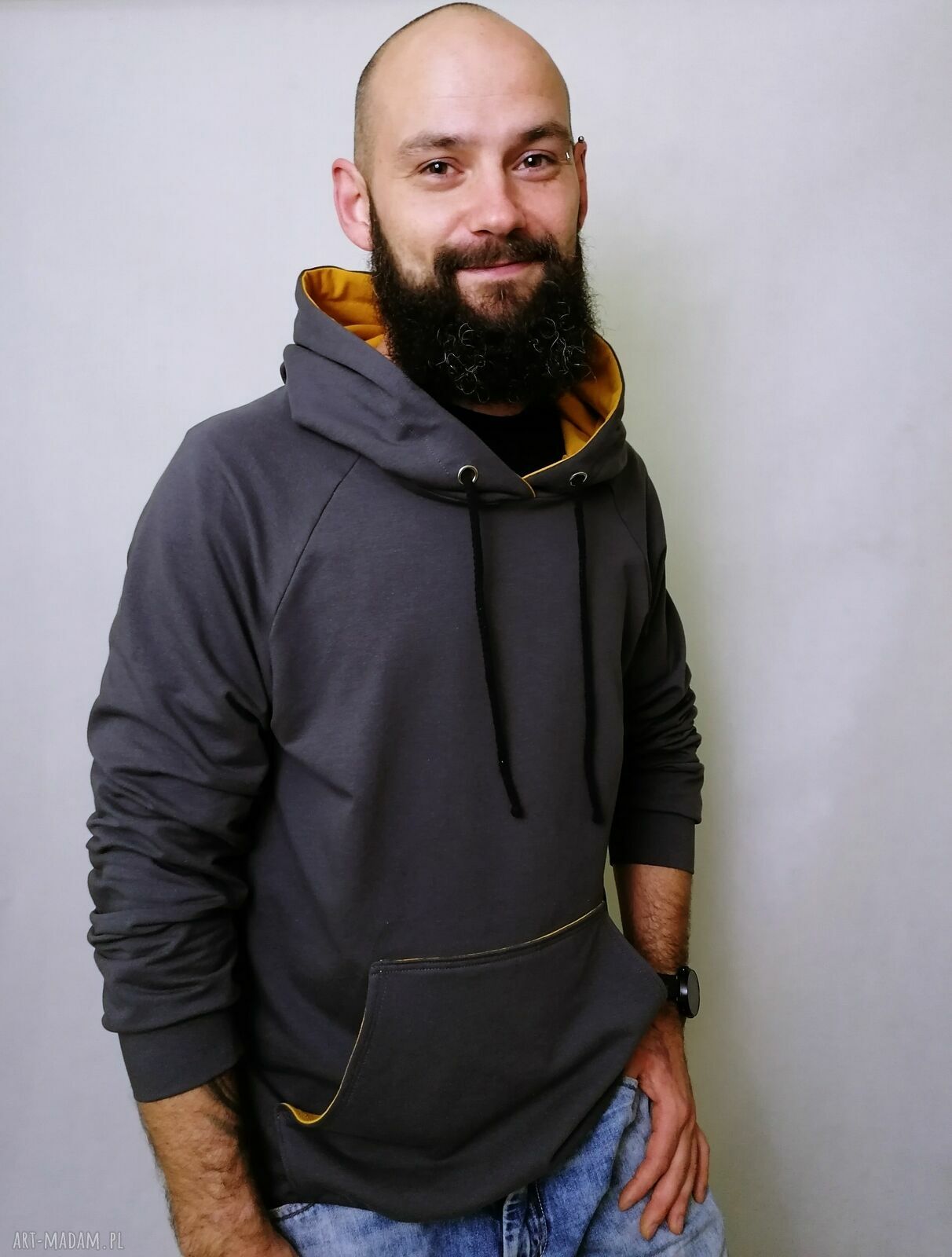 Bluza męska kangurka szaro-miodowa - rozmiar S