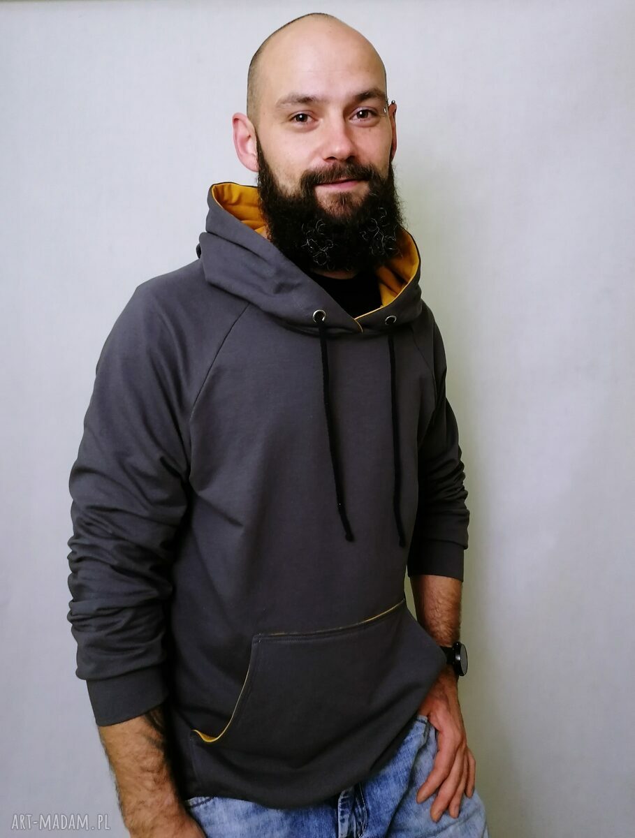 Bluza męska kangurka szaro-miodowa - rozmiar S
