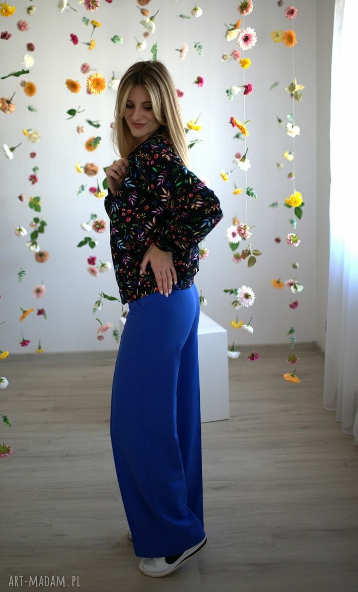 bluzy: Bomberka oversize chabry i nagietki Autorskie