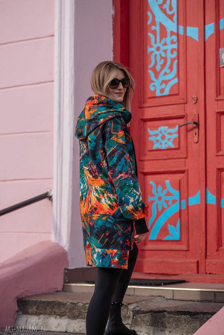 Bluza oversize Nina - wzór malarski z kapturem