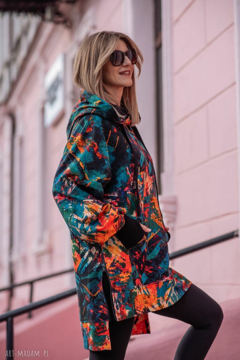 Bluza oversize Nina - wzór malarski z kapturem