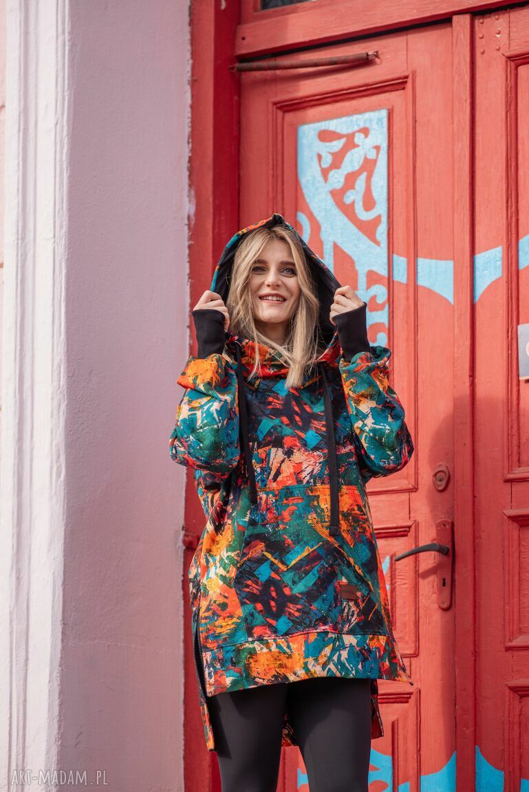 Bluza oversize Nina - wzór malarski z kapturem