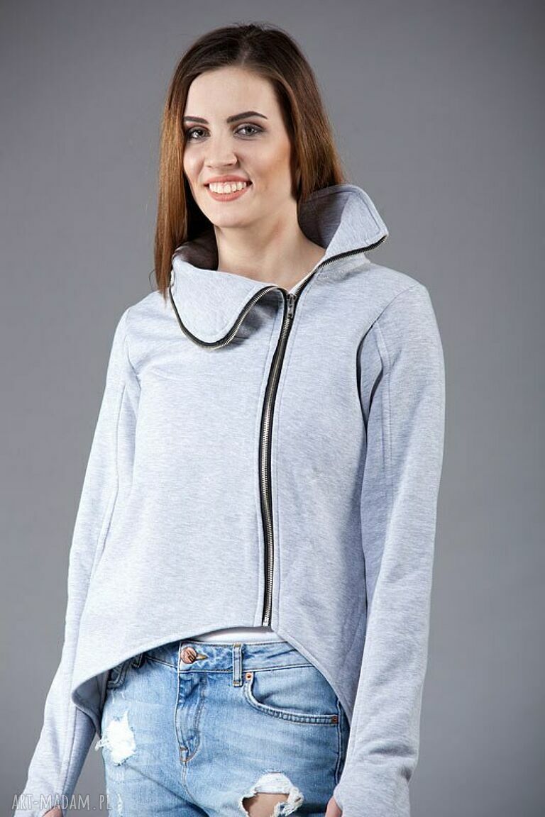 Bluza Pati - krótka asymetryczna bluza na zamek z wysoką stójką