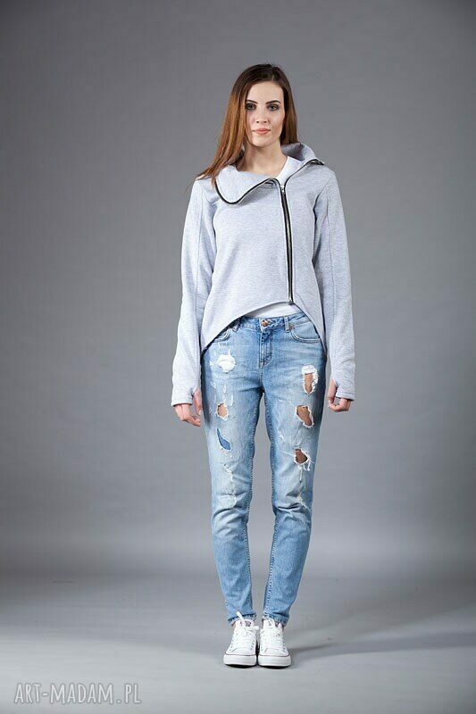 Bluza Pati - krótka asymetryczna bluza na zamek z wysoką stójką