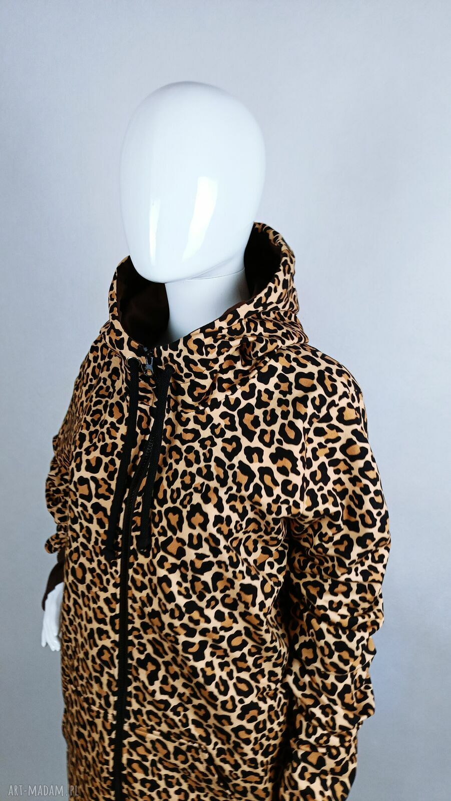 Bluza damska z kapturem rozpinana - panterka handmade