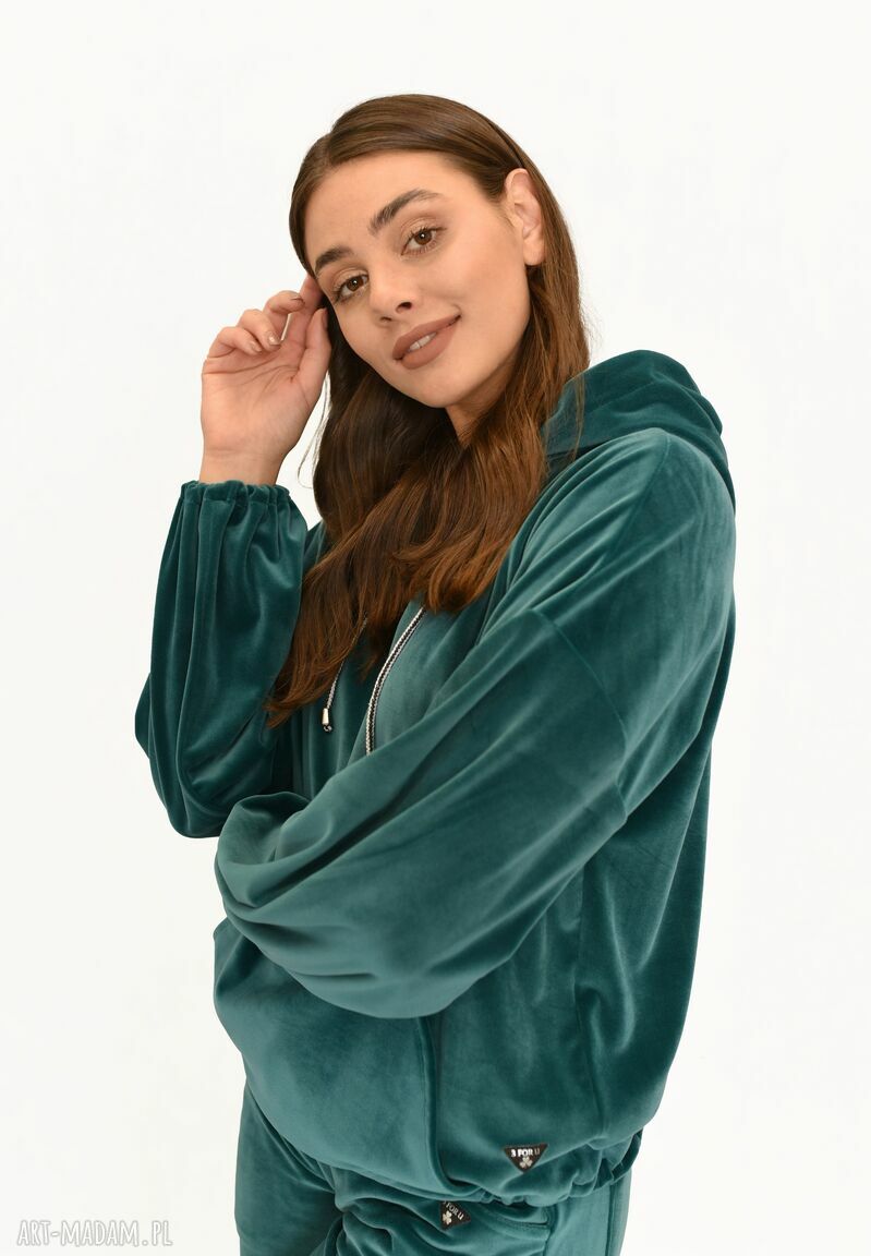 Bluza Poczuj Wygodę - welurowy szmaragd z kapturem