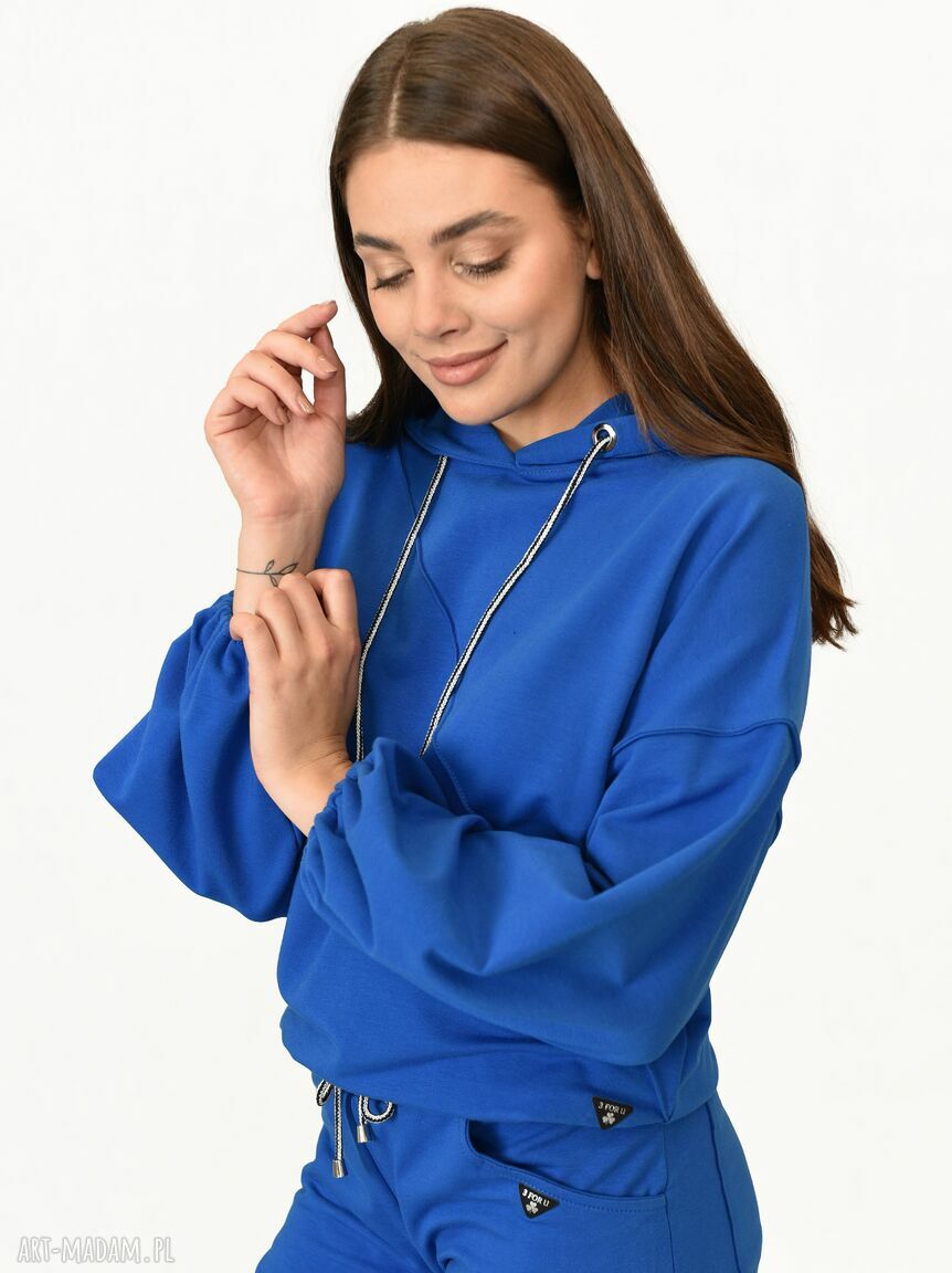 Bluza Poczuj Wygodę szafir - ręcznie szyta bluza damska z kapturem