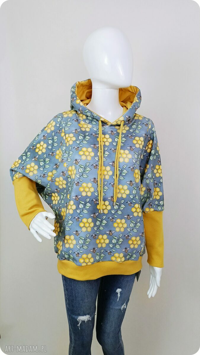 Bluza damska ACTIVE z kapturem Pszczoły (oversize) - ręczne szycie