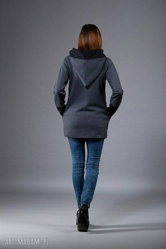 Bluza Saloni Long z kapturem na zamek - długa bluza handmade