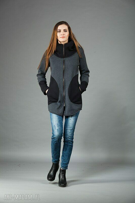 Bluza Saloni Long z kapturem na zamek - długa bluza handmade