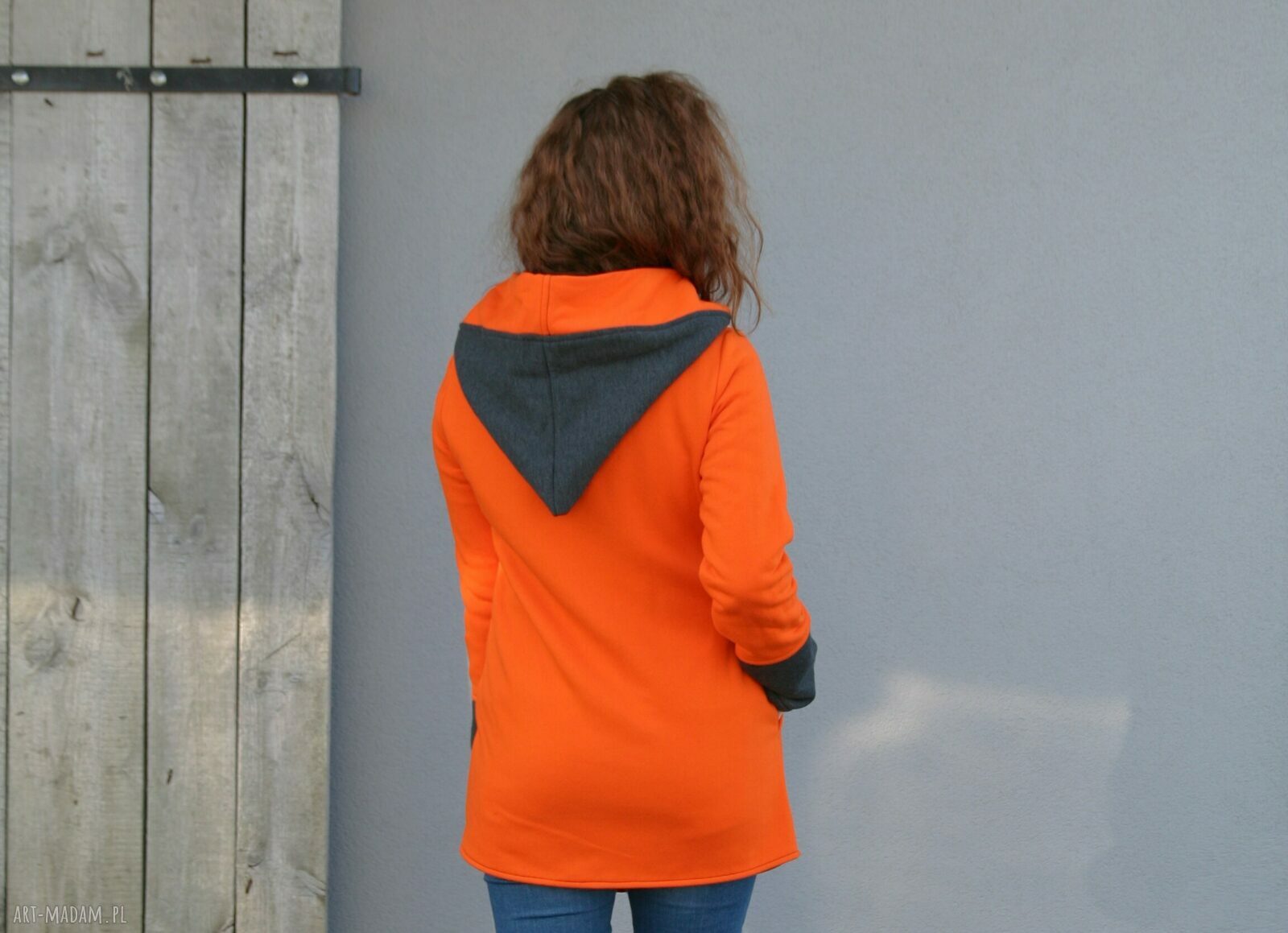 Bluza Saloni Long z kapturem - pomarańczowa na zamek