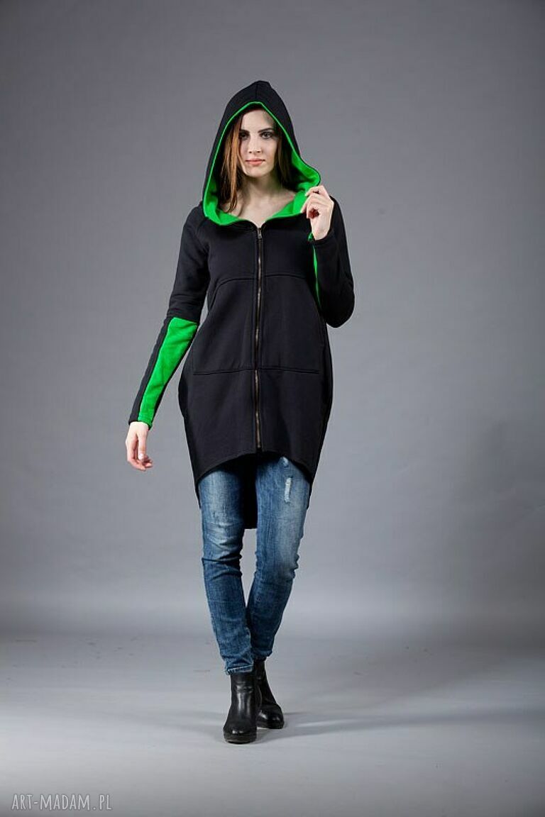 Bluza Saloni ZIP - asymetryczna, luźna bluza z kapturem i kieszeniami