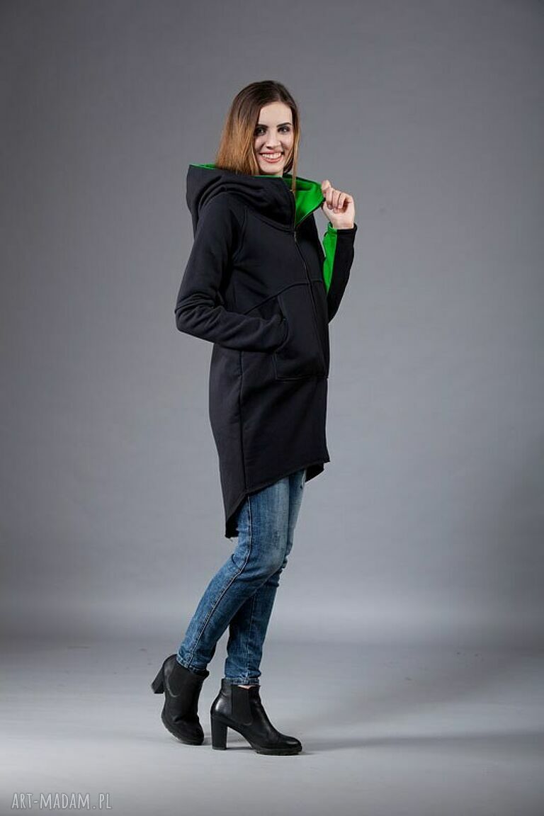Bluza Saloni ZIP - asymetryczna, luźna bluza z kapturem i kieszeniami