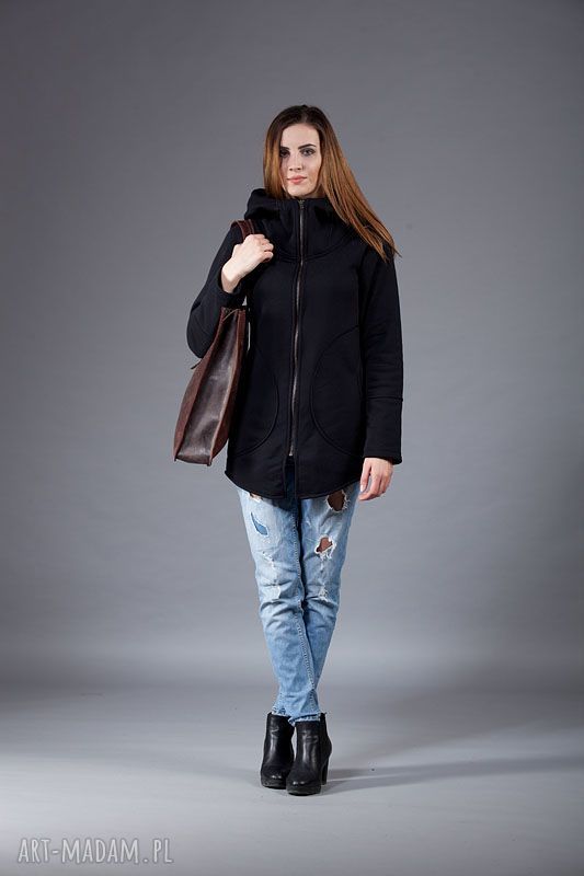 Bluza Saloni Long z kapturem - czarna, długa na zamek