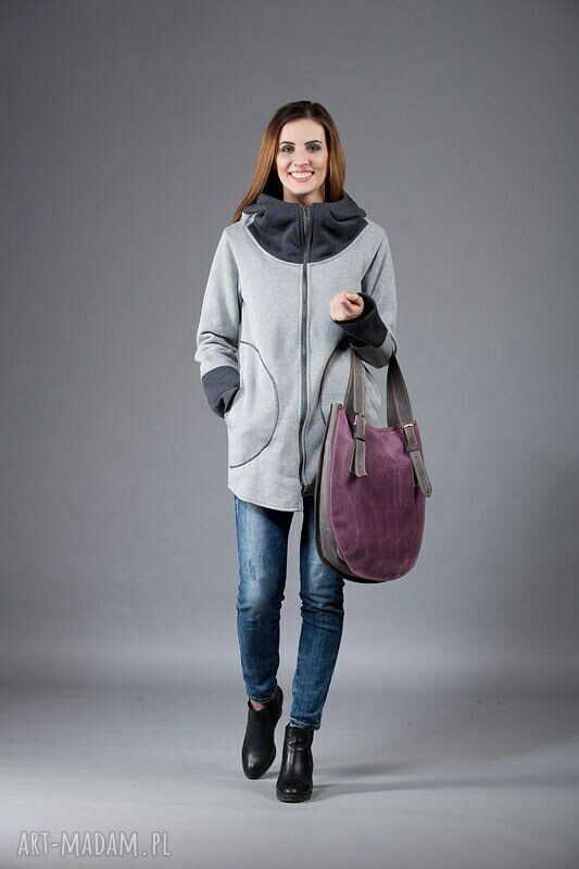 Bluza Saloni Long z kapturem na zamek - szara