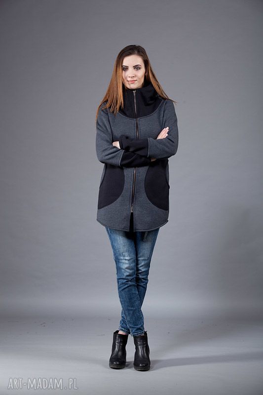 Bluza Saloni Long z kapturem na zamek - długa bluza handmade