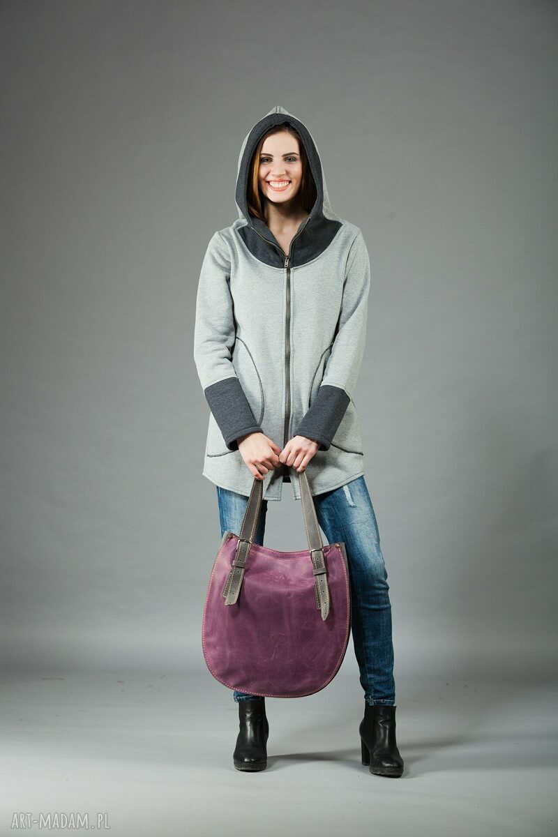 Bluza Saloni Long z kapturem na zamek - szara