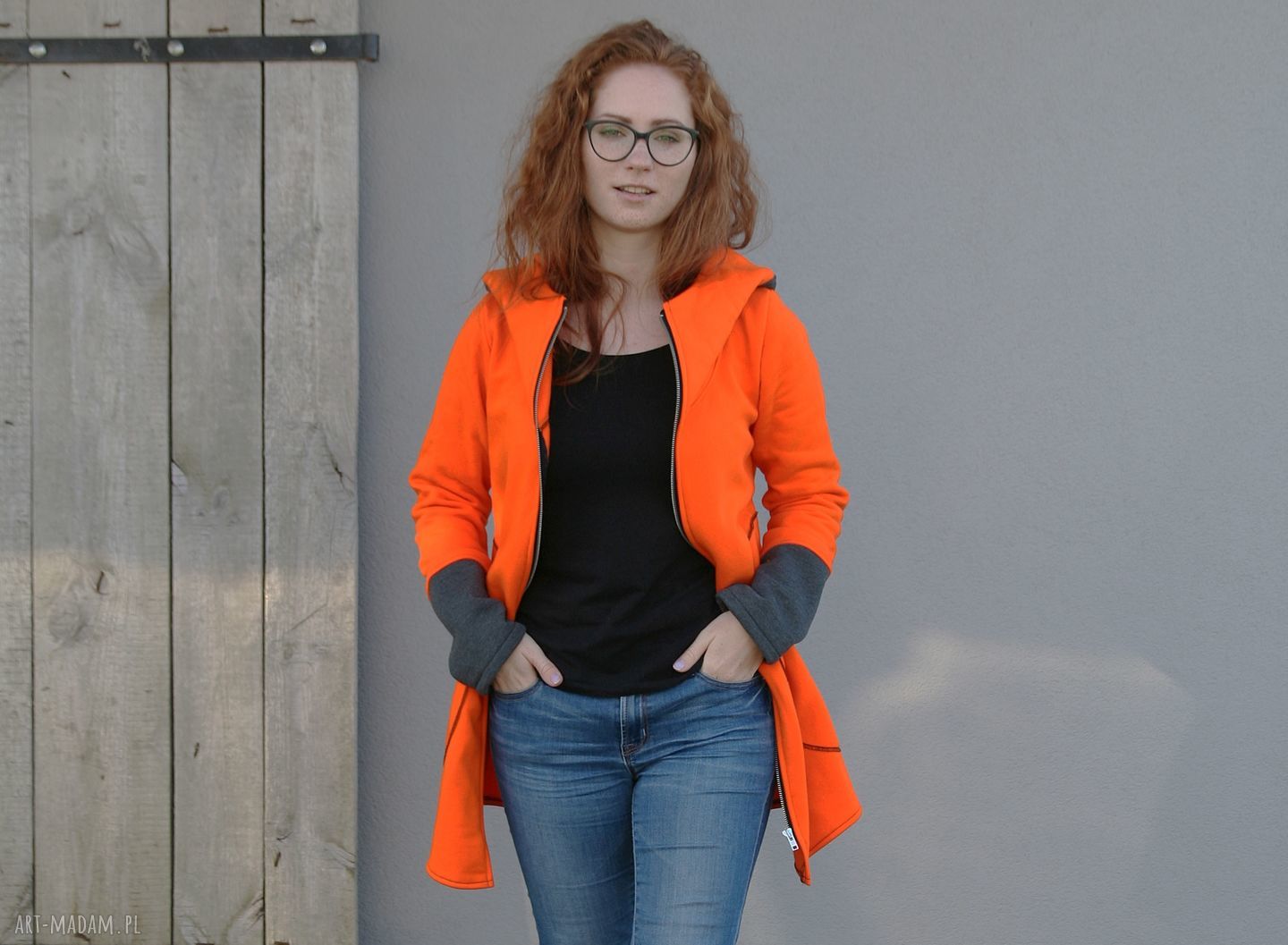 Bluza Saloni Long z kapturem - pomarańczowa na zamek