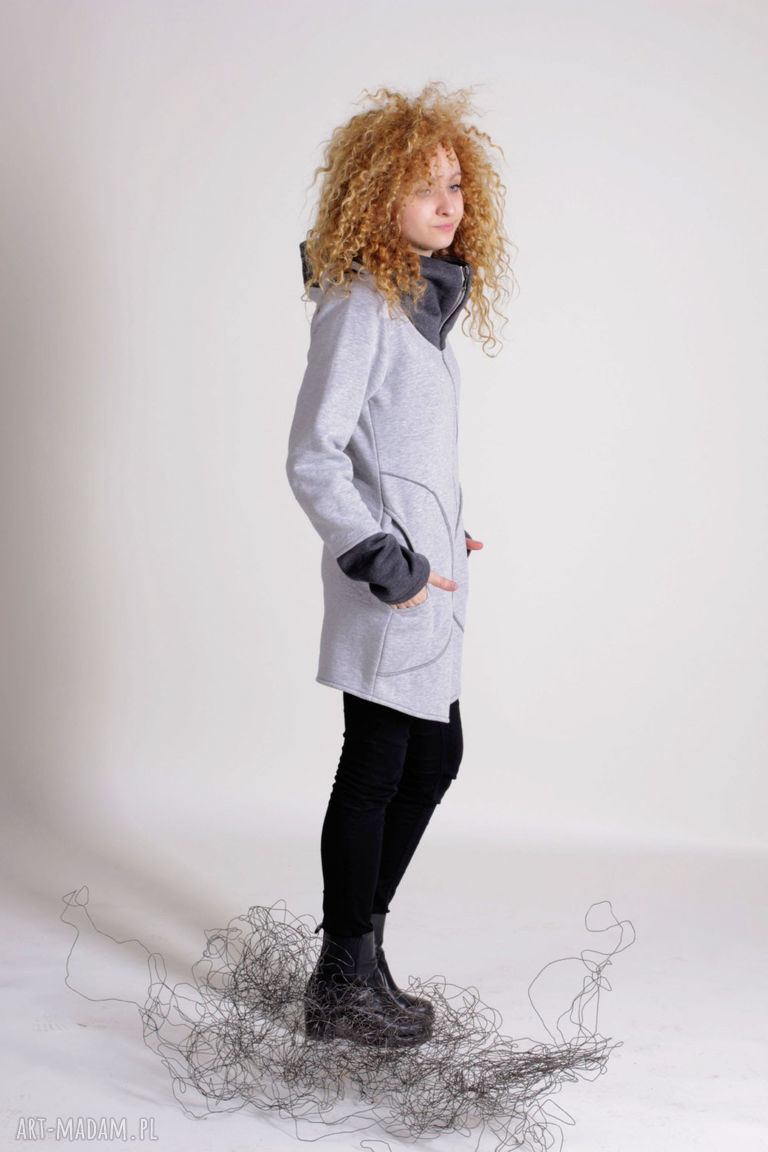 Bluza Saloni Long z kapturem na zamek - ręcznie robiona bluza damska