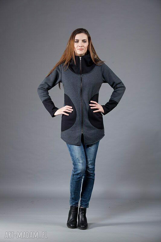Bluza Saloni Long z kapturem na zamek - długa bluza handmade