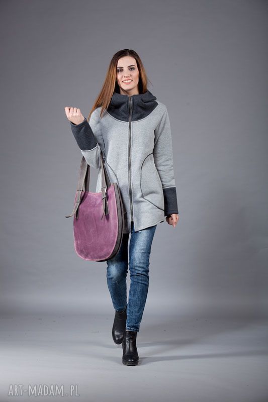 Bluza Saloni Long z kapturem na zamek - szara