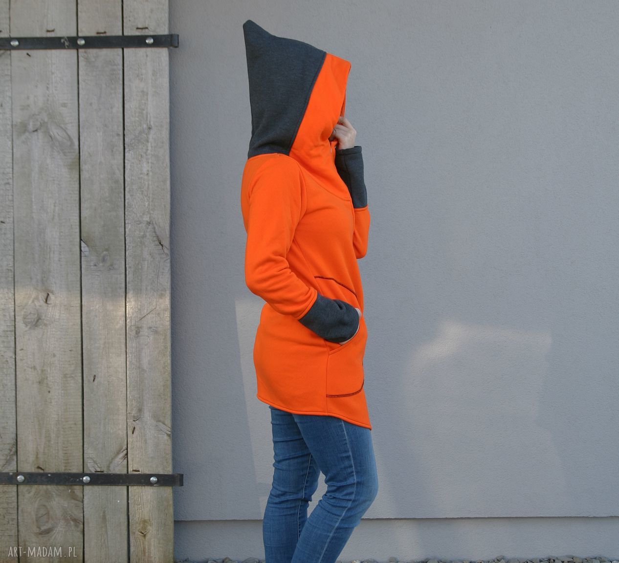 Bluza Saloni Long z kapturem - pomarańczowa na zamek