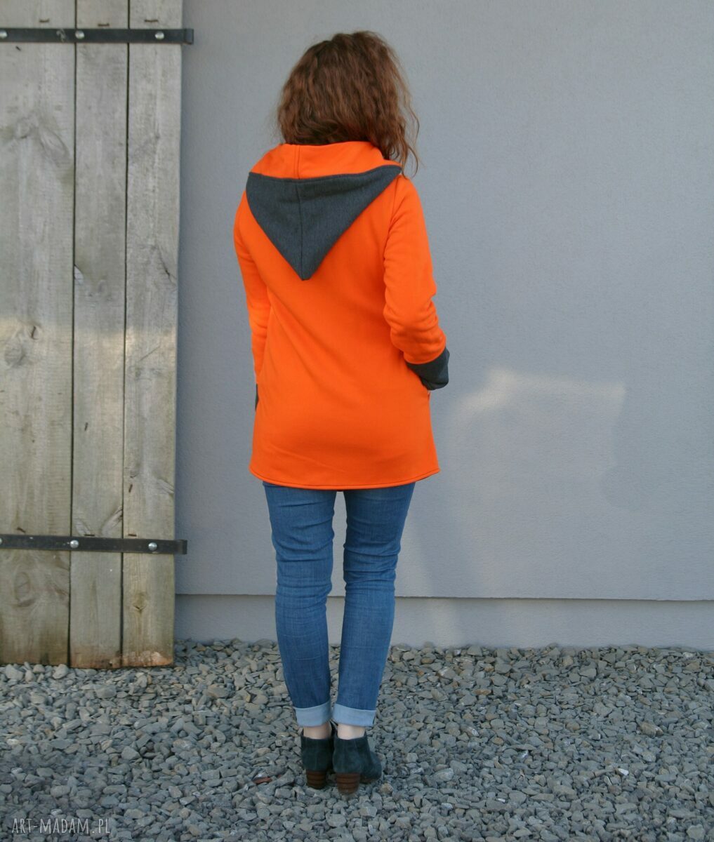 Bluza Saloni Long z kapturem - pomarańczowa na zamek