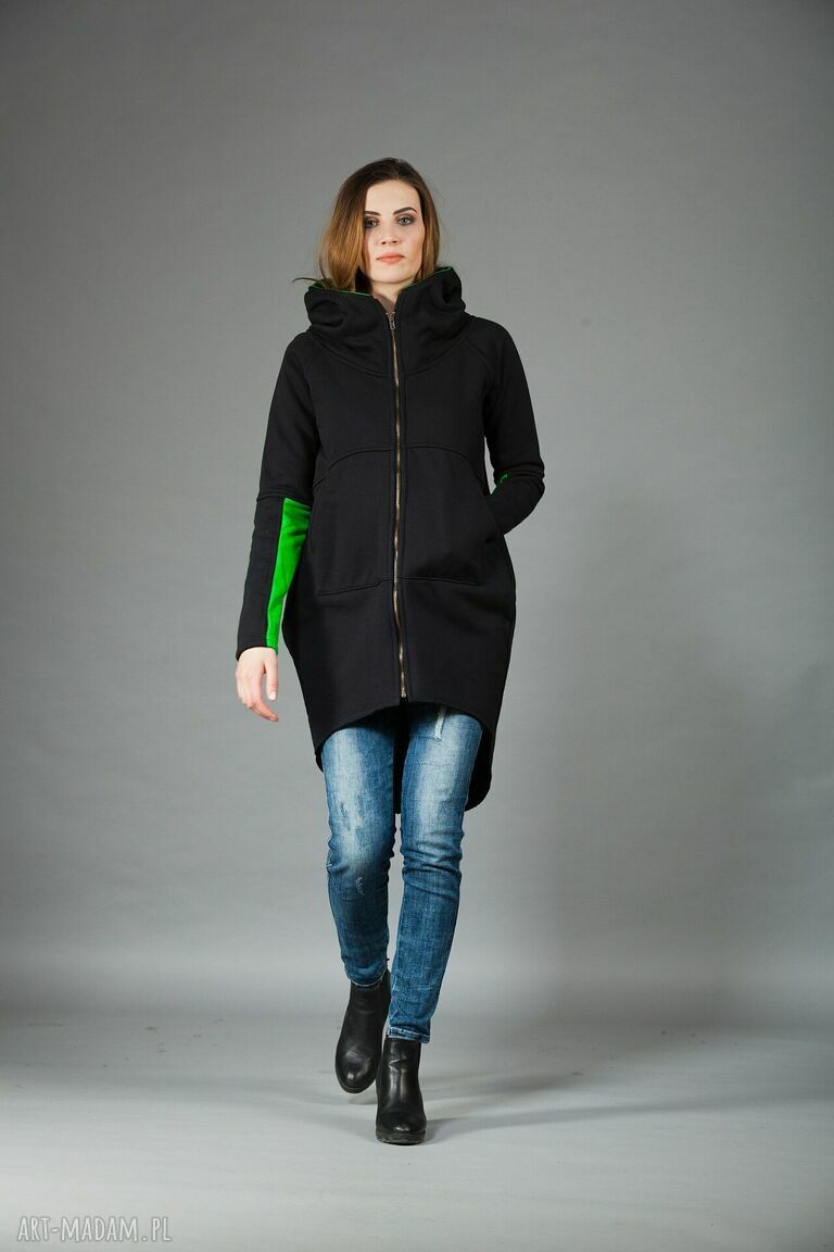 Bluza Saloni ZIP - asymetryczna, luźna bluza z kapturem i kieszeniami