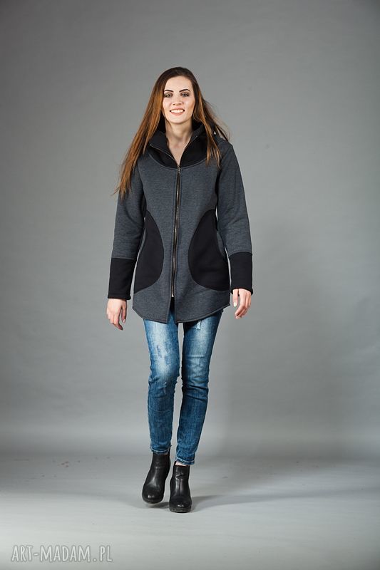 Bluza Saloni Long z kapturem na zamek - długa bluza handmade