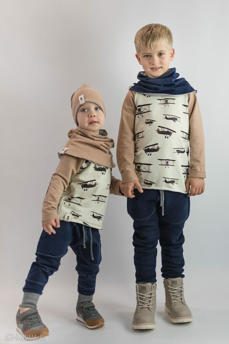 Bluza SAMOLOTY 86-104 - bawełniana, Oeko-Tex i z ozdobnymi łatami