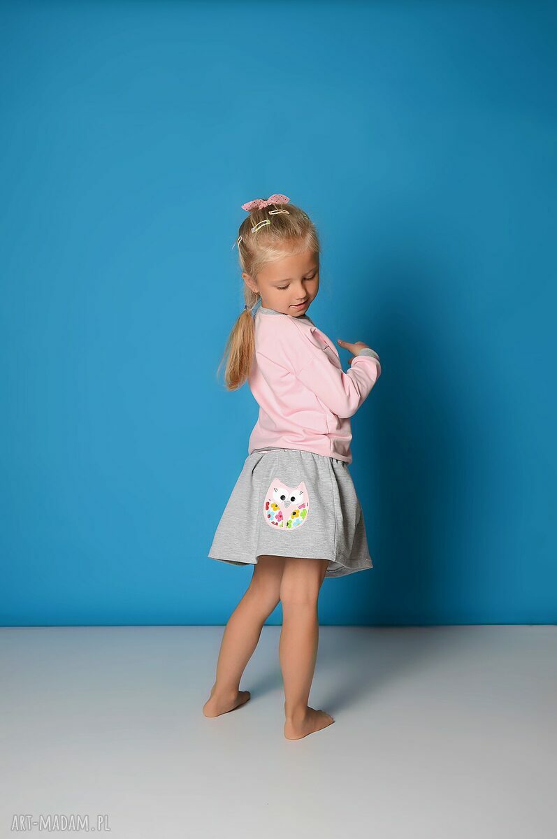 Bluza Sowa handmade dla dziecka - różowa i szara dresówka z aplikacją