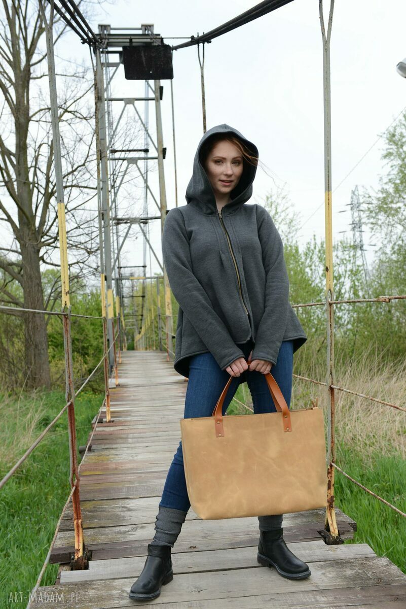 Ręcznie szyta bluza-kurtka z kapturem i kieszeniami - bawełna 90% oraz rozmiary XS-XXL