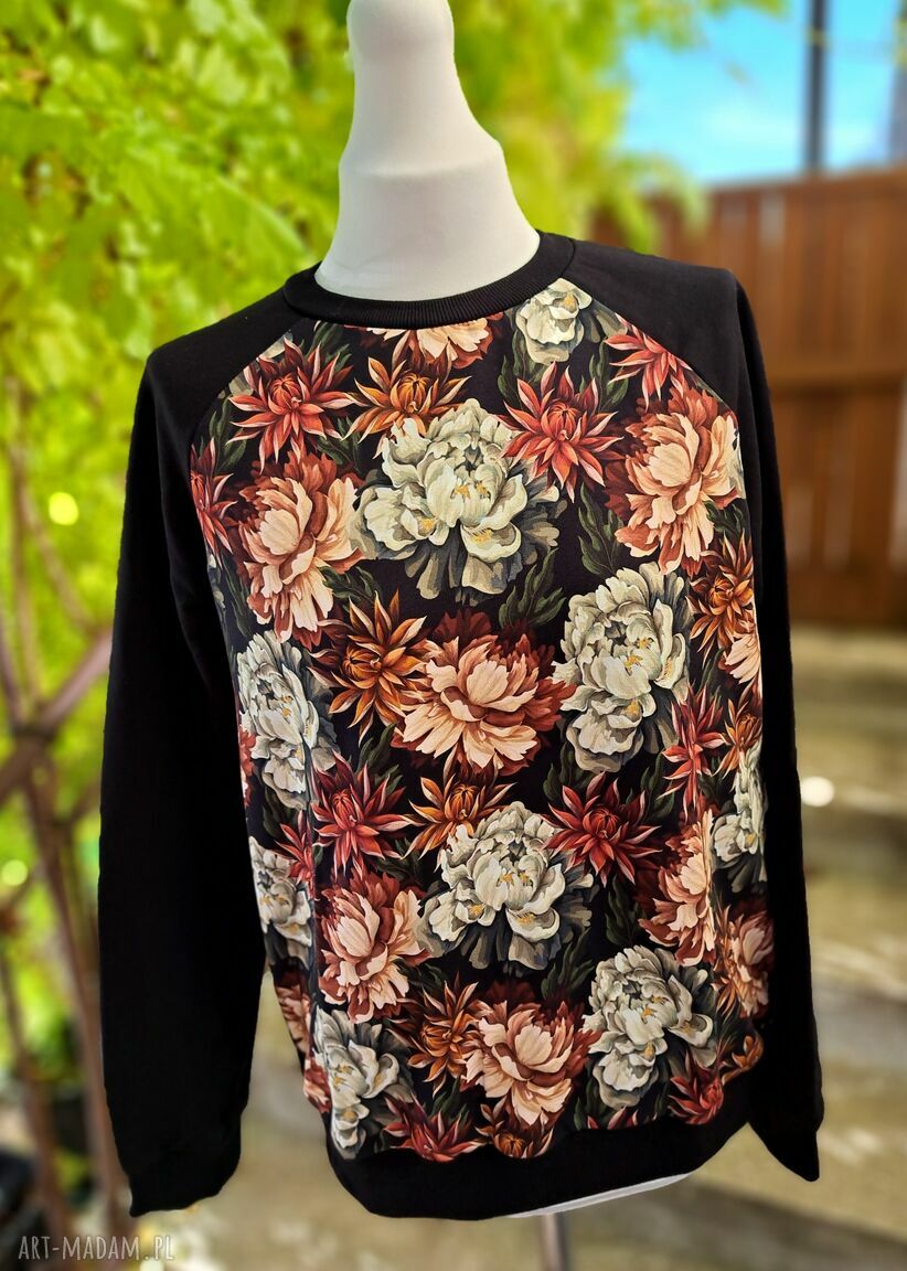 Bluza w jesienne kwiaty - reglanowa, rozm. M