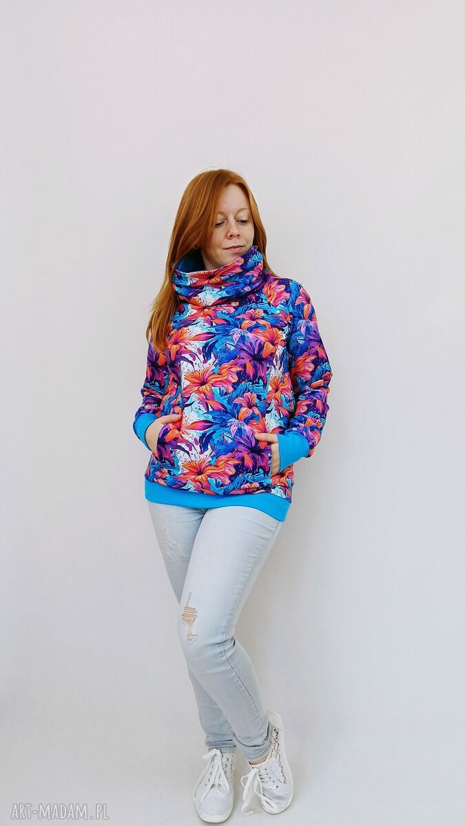 Bluza damska WIOLA LILIE z kominem - ręcznie szyta przez Zieloną Nitkę