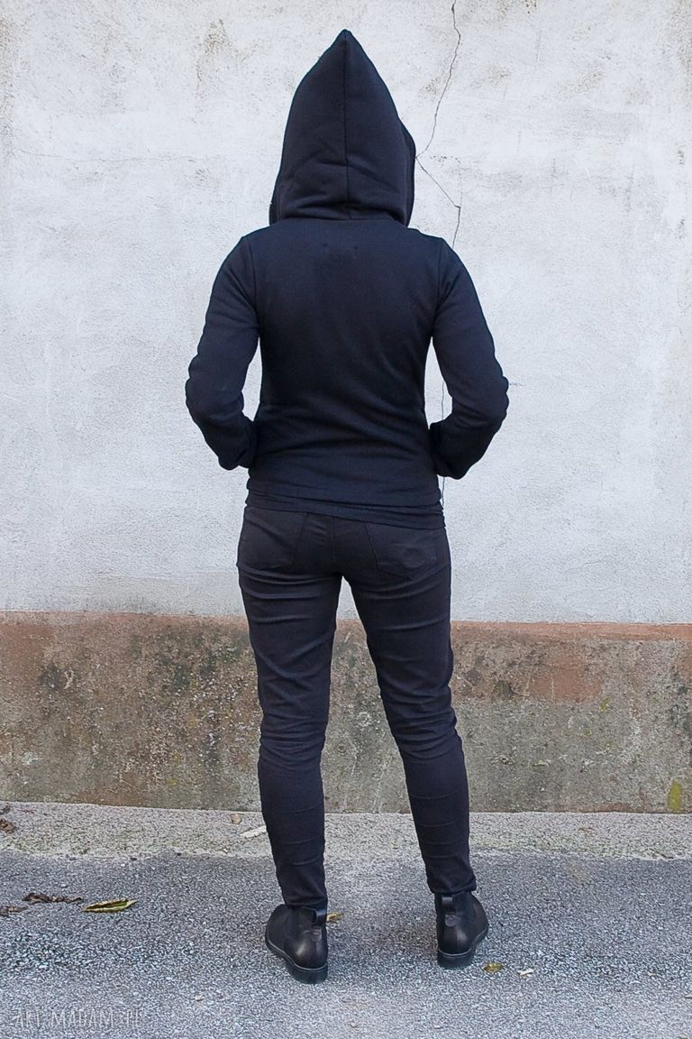 Bluza Yamir z kapturem - na zamek, czarno-szara bawełna ręcznie robiona