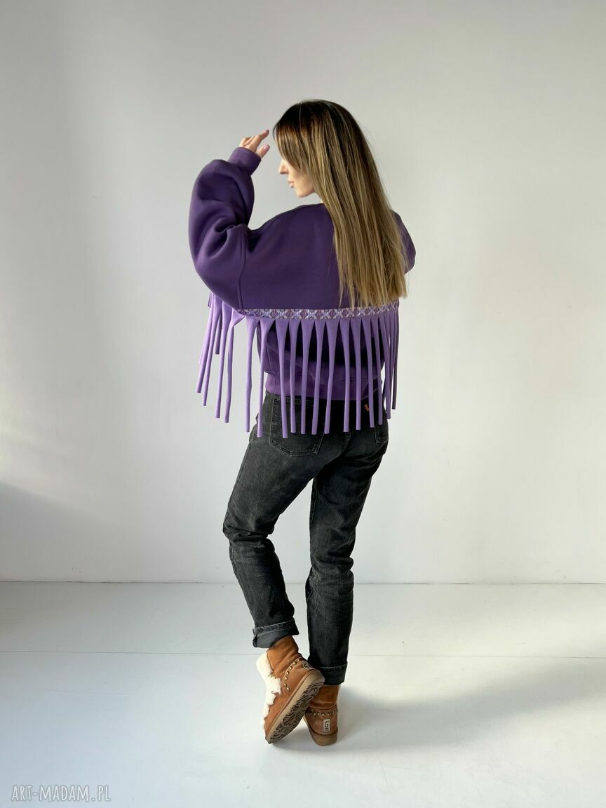 Fioletowa bluza boho z frędzlami Winter Wonderland - oversize