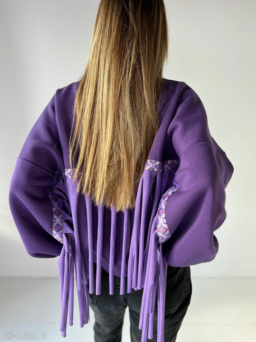 Fioletowa bluza boho z frędzlami Winter Wonderland - oversize