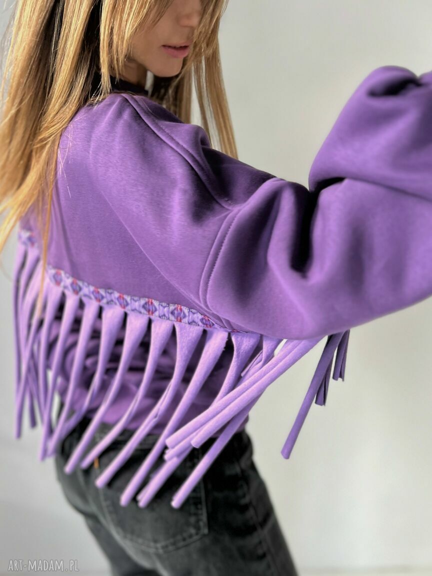 Fioletowa bluza boho z frędzlami Winter Wonderland - oversize