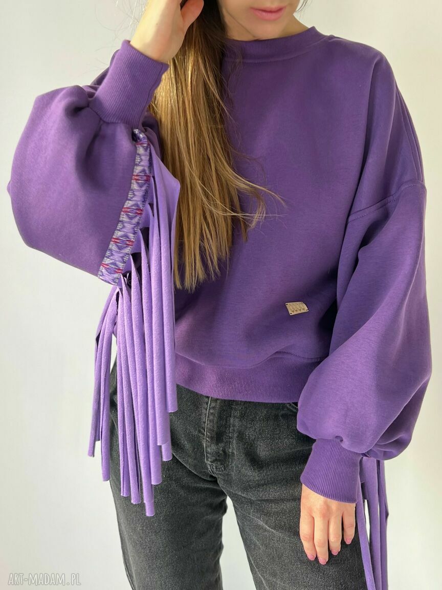 Fioletowa bluza boho z frędzlami Winter Wonderland - oversize