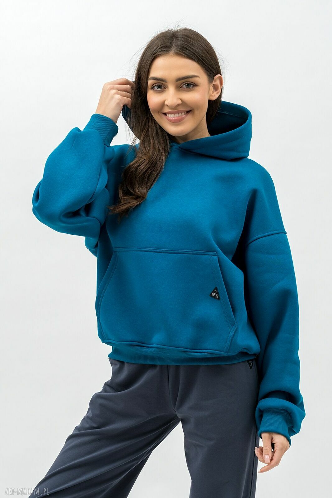 Bluza z kapturem Duygu Petrol - ciepła dresówka z meszkiem, oversize