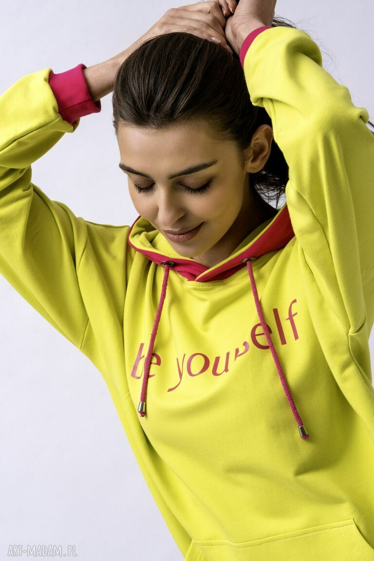 Bluza z kapturem damska 'Kolorowo mi' limonka - ręcznie robiona