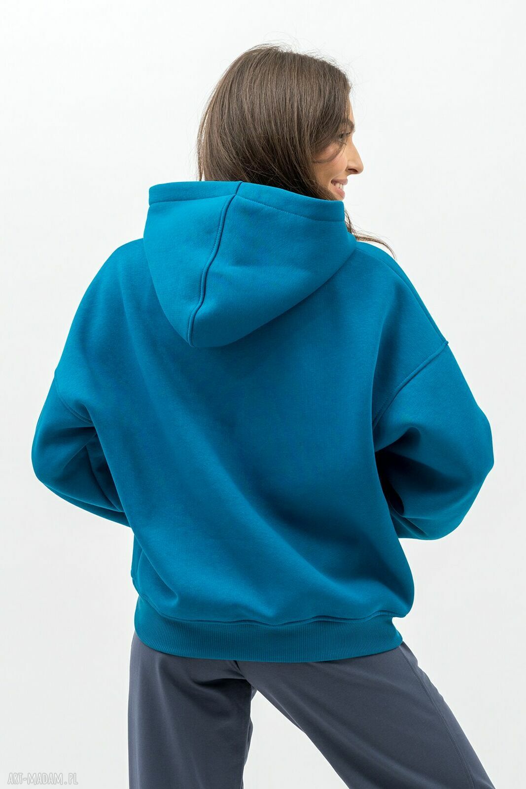 Bluza z kapturem Duygu Petrol - ciepła dresówka z meszkiem, oversize