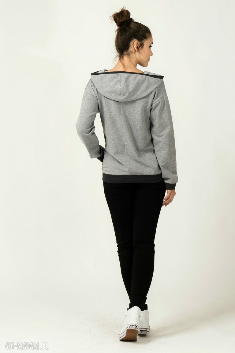 Sportowa bluza z kapturem Paulina 5 - handmade w kontrastowych szarościach