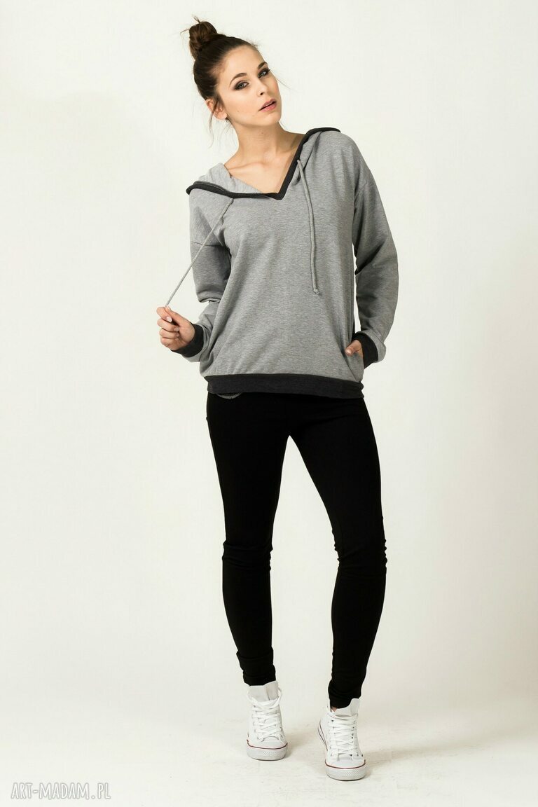 Sportowa bluza z kapturem Paulina 5 - handmade w kontrastowych szarościach