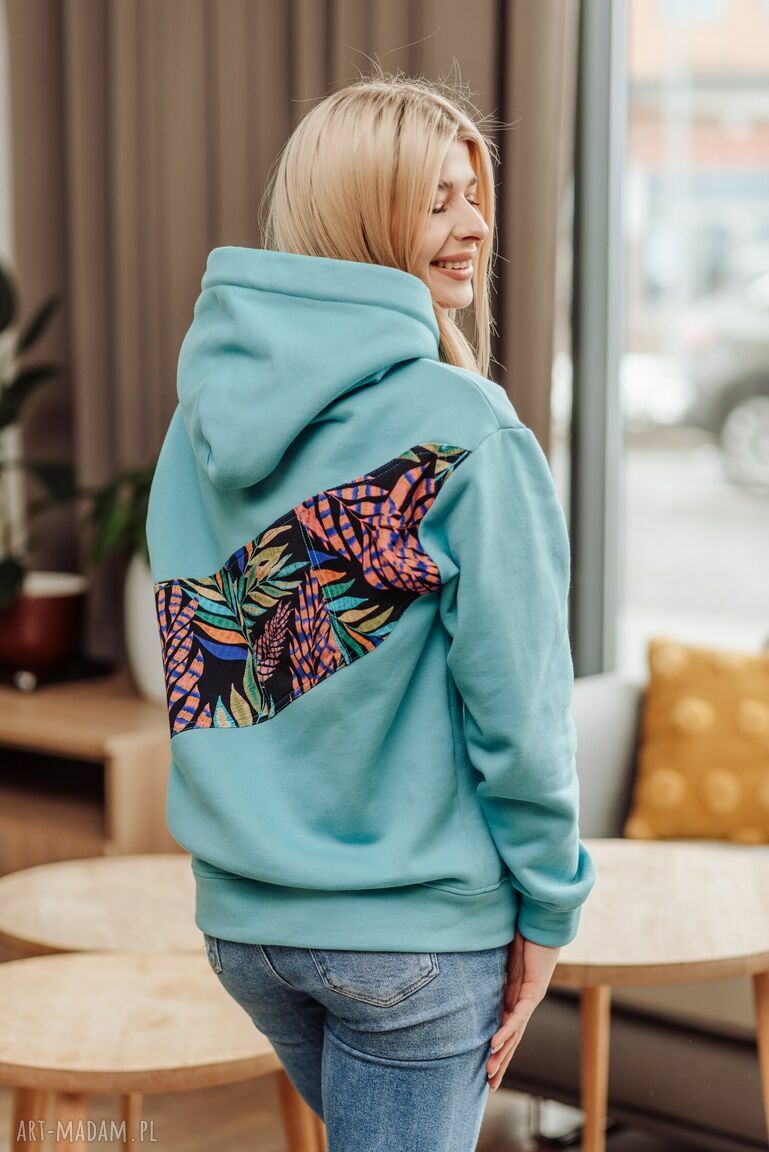 Bluza clasic kangurka błękitno miętowa kieszenią kapturem