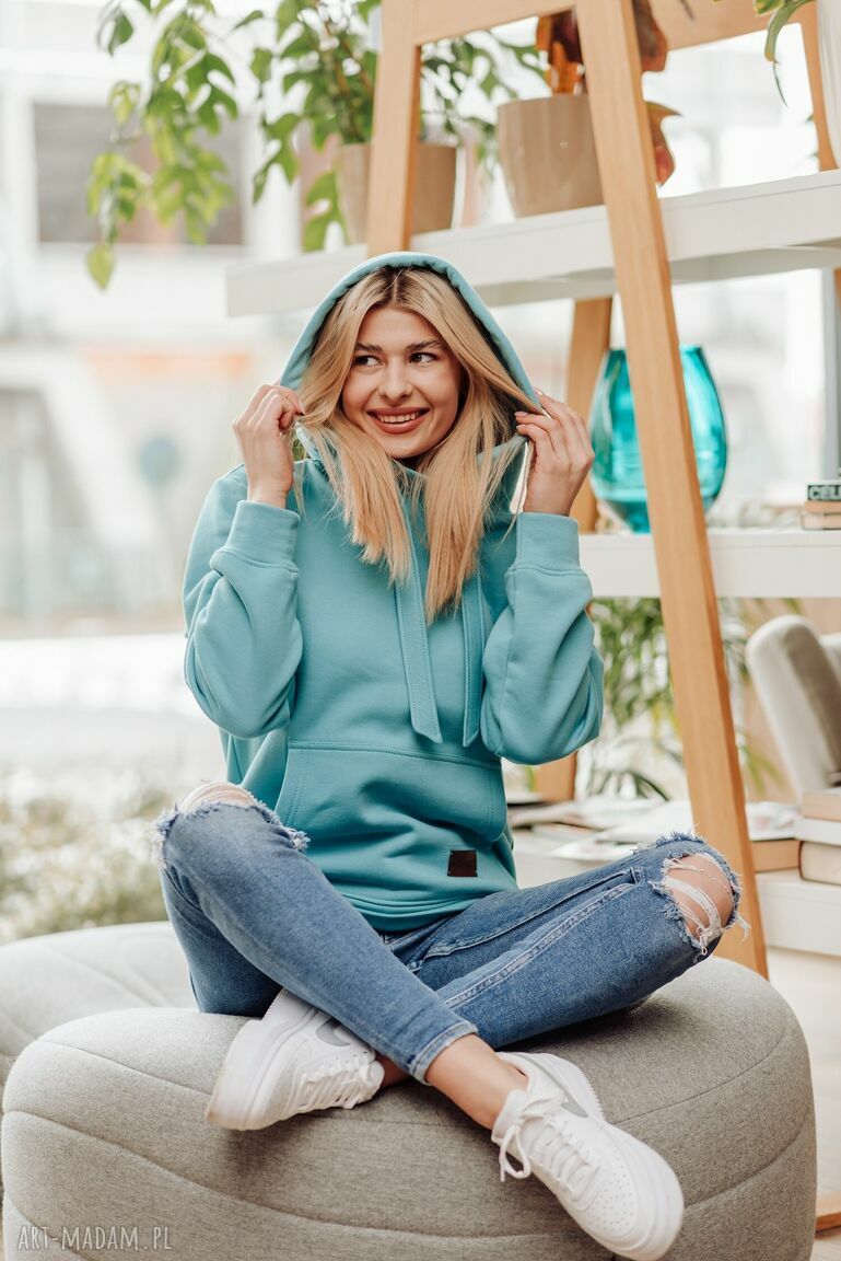 bluzy: bluza Clasic kangurka błękitno miętowa ręcznie wykonane